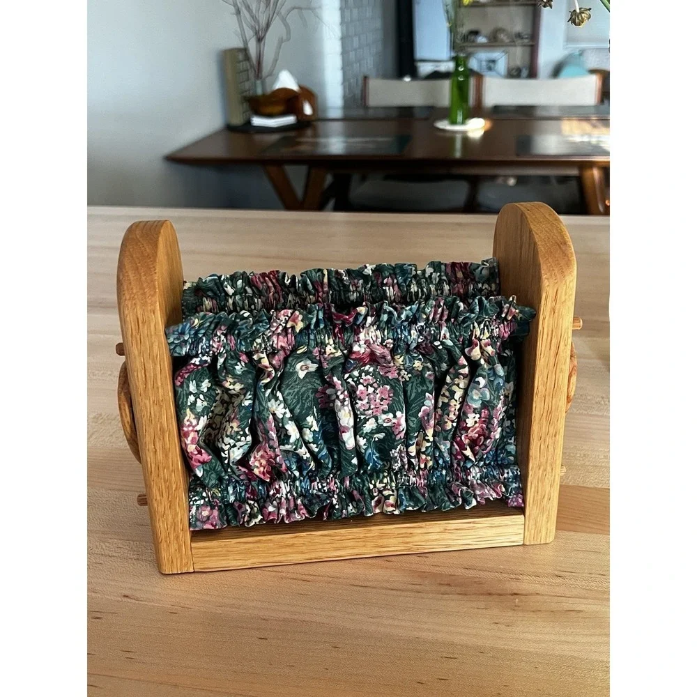 Vintage Wooden Napkin Holder, Cottage Core, Floral, Heart